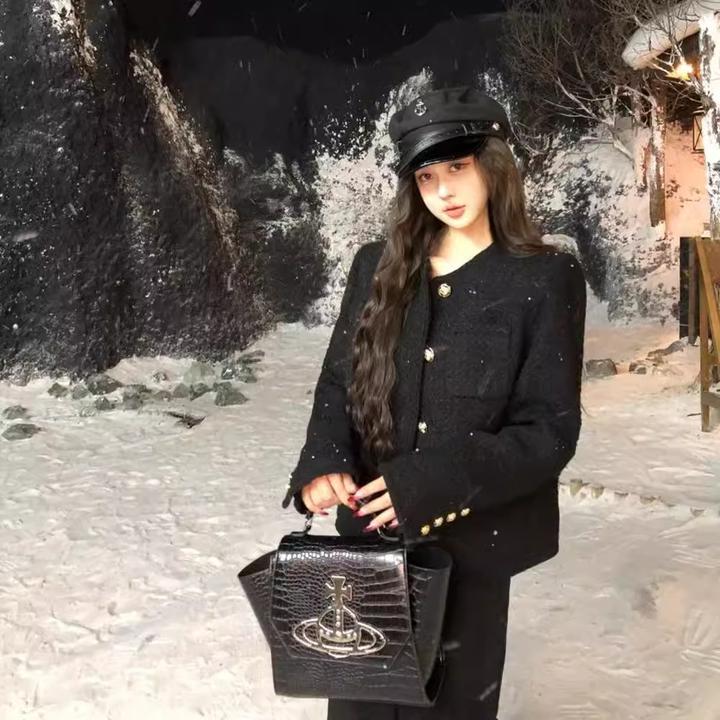 黑色小香风粗花呢外套女2025秋季新款小个子休闲气质百搭短款上衣