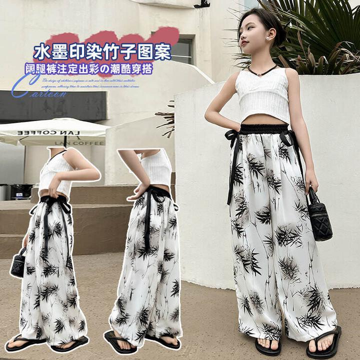 女童夏日防蚊休闲长裤竹质阔腿裤子八岁儿童夏季耐磨裤装