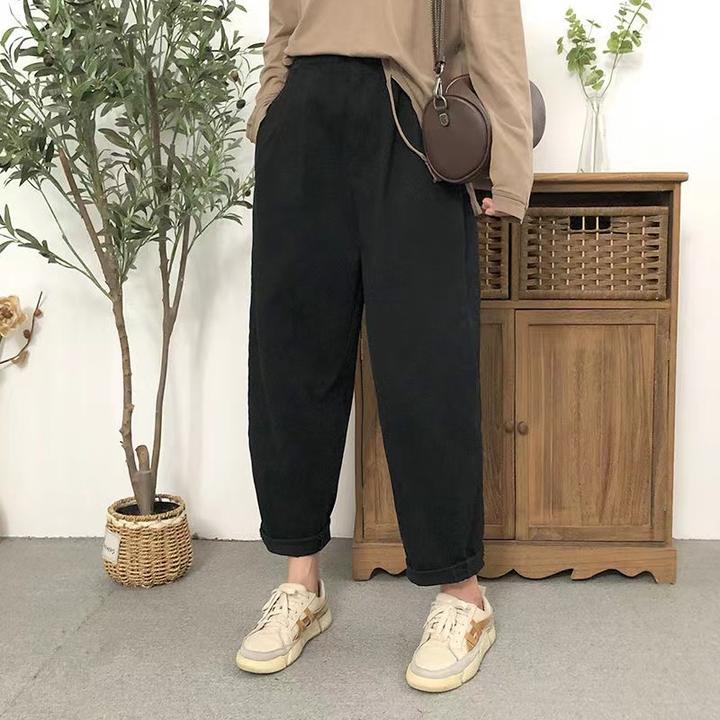 韩版松紧腰高腰哈伦裤子女2025年秋季新款宽松显瘦百搭休闲萝卜裤