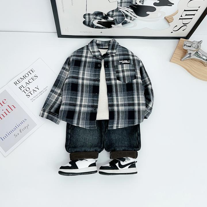 儿童衬衫长袖夹棉款2025新款秋冬装男童 BAO25067