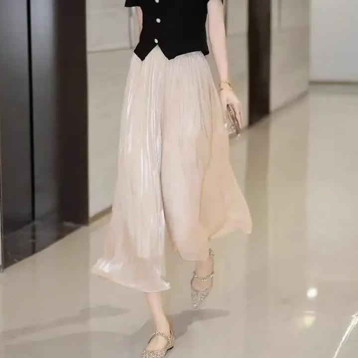 2025新款轻奢夏季琉璃冰丝垂感阔腿裤裙显瘦气质洋气时尚高腰百搭