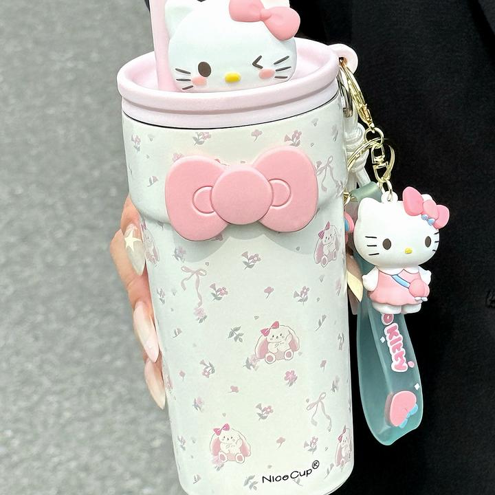 kitty可爱保温杯女生高颜值吸管水杯ins咖啡杯带茶隔学生泡茶杯子