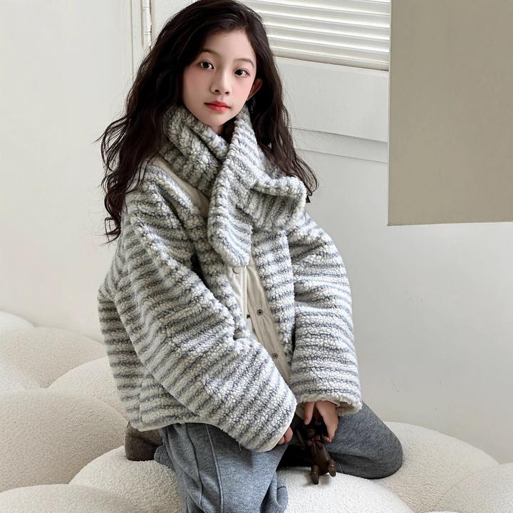 女童外套秋冬款2025新款童装儿童中大童洋气羊羔绒双面穿夹克衫