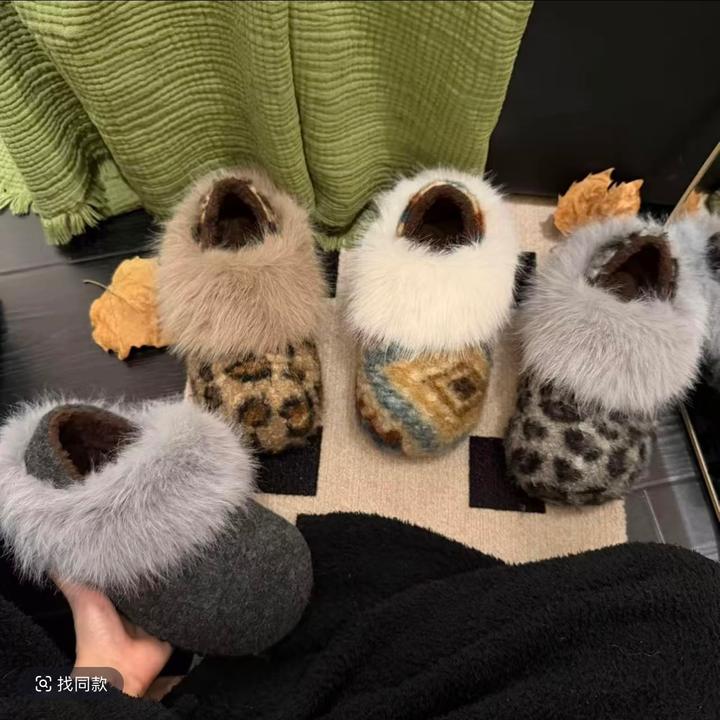 复古加厚两穿撞色厚底棉鞋2025新款百搭增高加厚毛毛勃肯鞋子