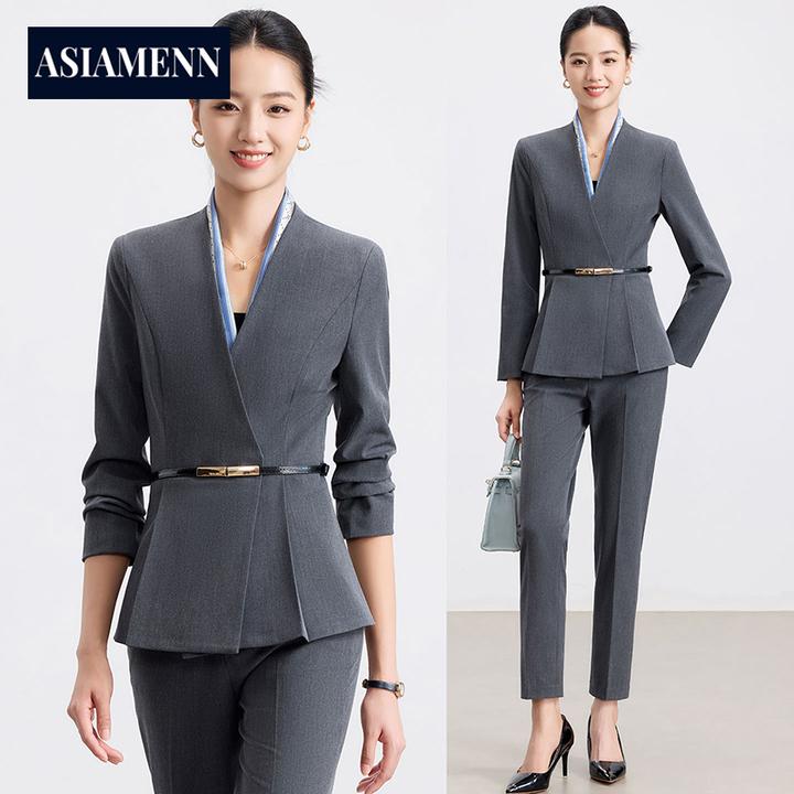 灰色西装套装女高端酒店前台会务客服工装职业装气质珠宝店工作服