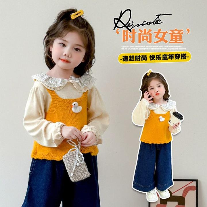 女童套装秋装新款洋气时髦宝宝秋季三件套2025牛仔裤春秋儿童衣服