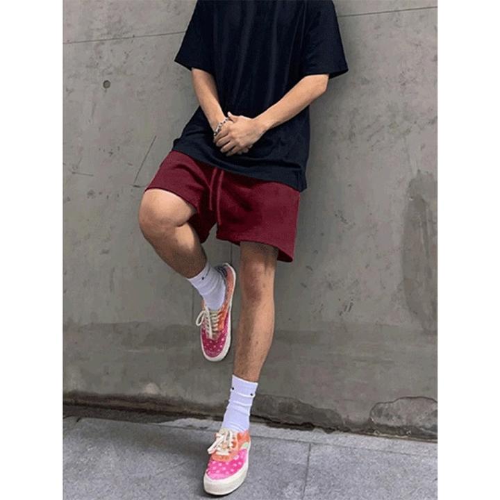 labzaa夏季休闲宽松美式潮牌纯色基础款短裤男运动抽绳百搭五分裤