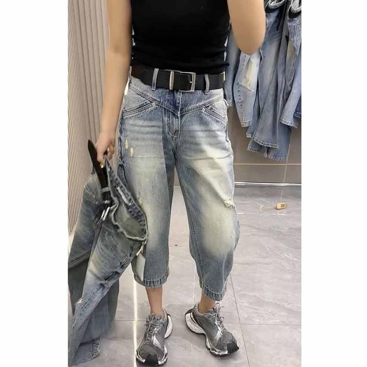 牛仔裤女士2025年春季新款爆款裤子显瘦时尚七分裤百搭宽松萝卜裤