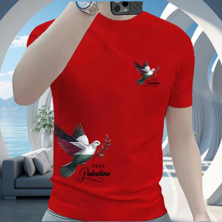 夏季新款潮流轻奢t恤短袖男潮牌痞帅和平鸽印花经典圆领修身半袖