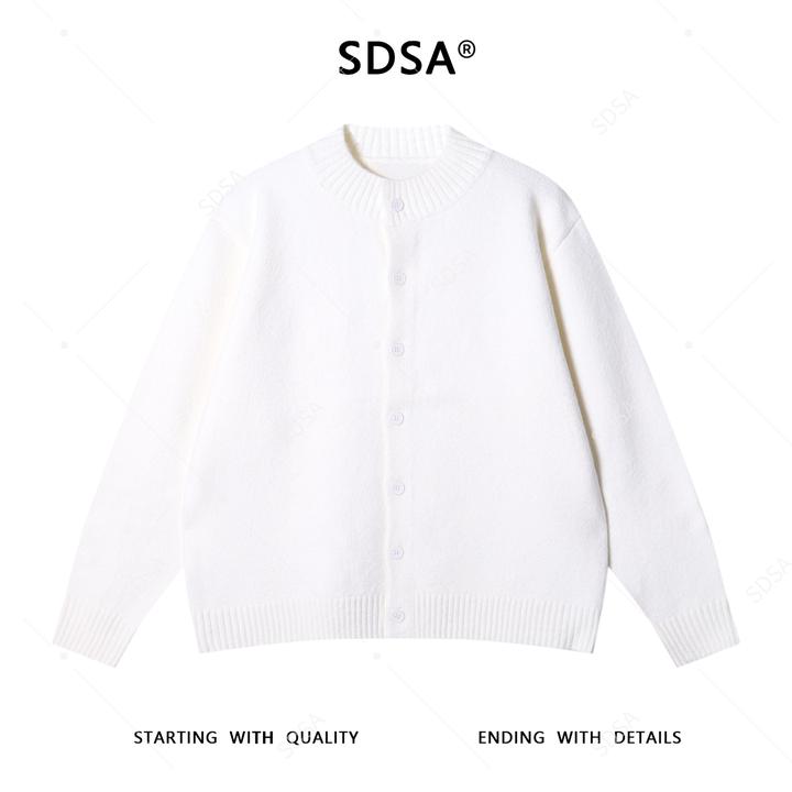 SDSA男士秋冬新款痞帅男装潮牌纯色纽扣开衫针织衫百搭圆领毛衣