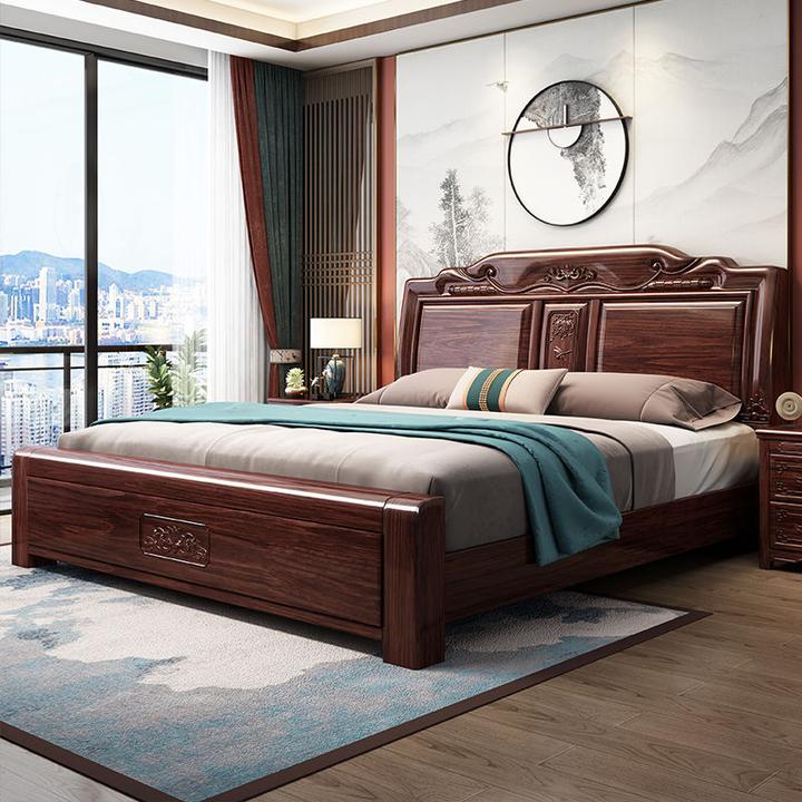 雕花实木床古典中式加厚黄金梨木纯实木床带抽屉可储物新工艺