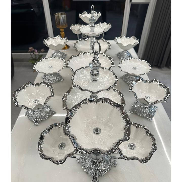 ZG/中歌【新疆包邮】10头18头银色莲叶陶瓷奢瓷套装欧式创意家用