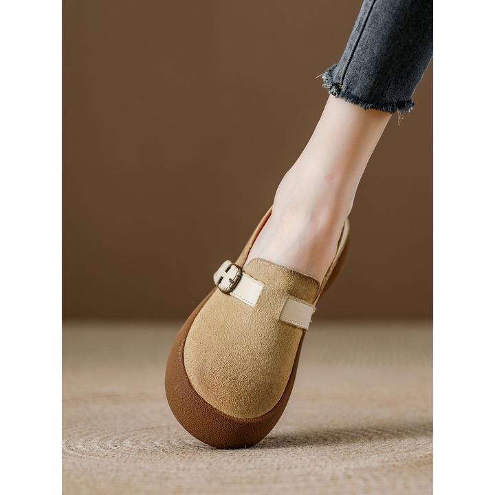 懒人一脚蹬女鞋2025秋季新款头层牛皮复古乐福鞋两穿真皮单鞋软底