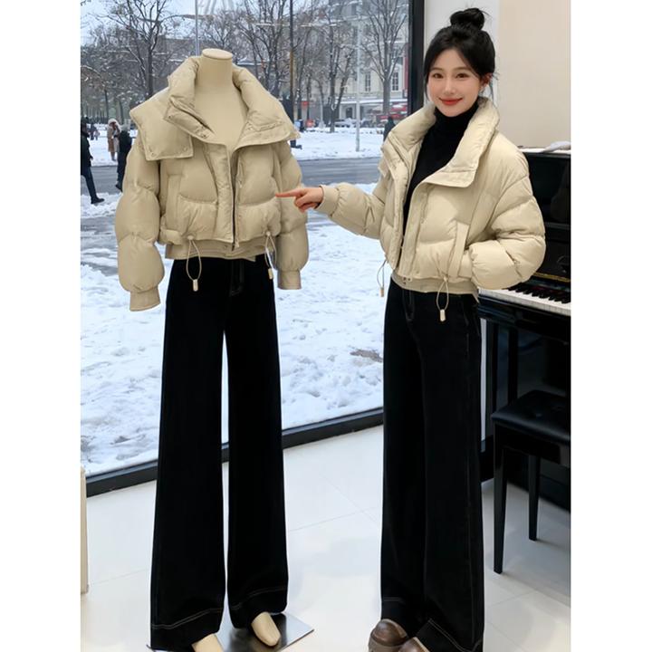 短款高级感牛仔拼接连帽棉服外套女冬季2025新款时尚加厚小众棉衣