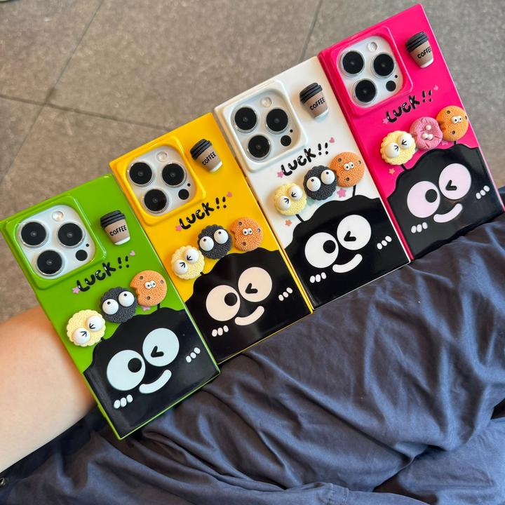 GGBond立体黑煤球公仔适用苹果15/16promax方块手机壳iPhone14/13