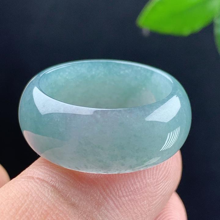 戒指内径20.4优惠纯天然A货翡翠冰种蓝绿色素面轮胎宽扳指环尾戒