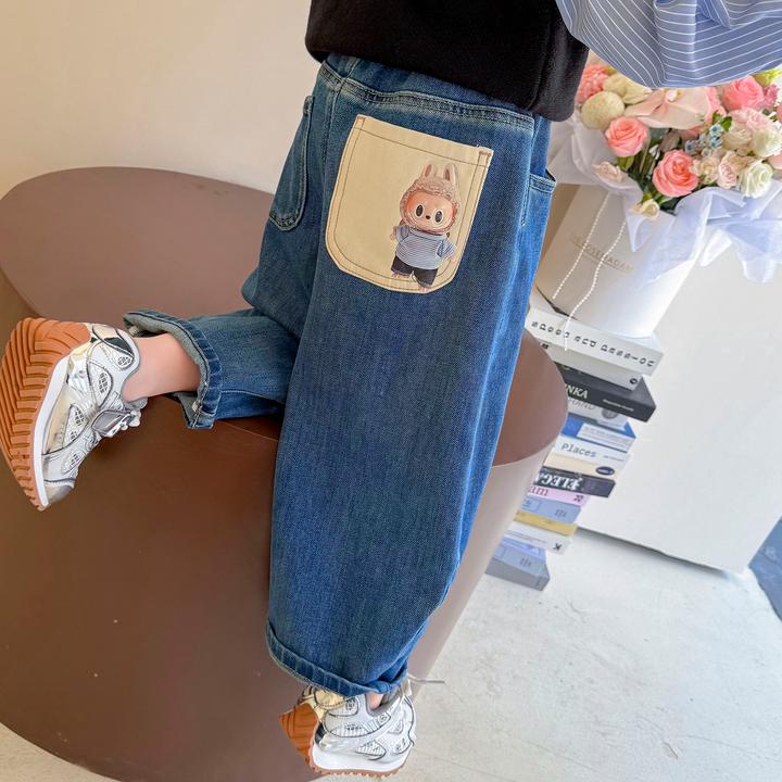 女童牛仔裤秋装2025新款儿童洋气休闲裤女宝宝直筒阔腿裤春秋裤子