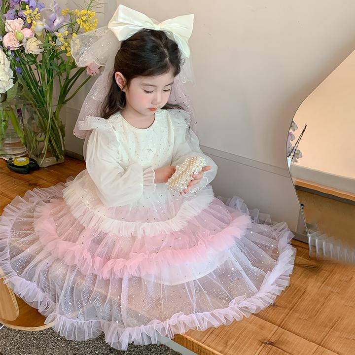 女童长袖连衣裙春季2025新款儿童公主裙洋气蛋糕裙宝宝春秋款礼服