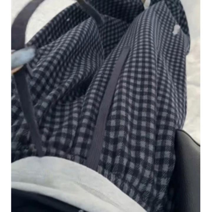 冬季新款大码女装高腰宽松加绒加厚格子休闲裤梨形身材显瘦拖地裤