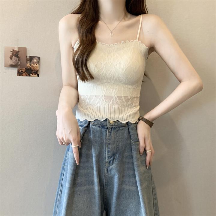 蕾丝抹胸吊带背心女带胸垫纯欲一字修身文胸一体美背内衣西装内搭