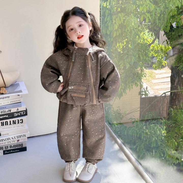 亮片套装【加绒加厚】小女童冬季重工保暖连帽外套新款加绒两件套