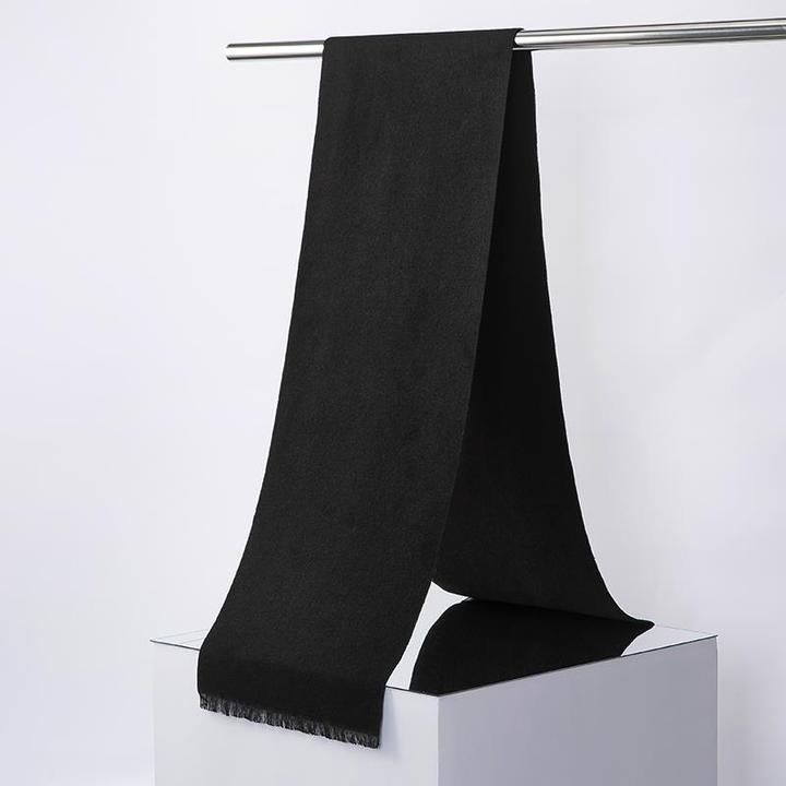 FAVMARTHA男士围巾纯色冬季韩版保暖桑蚕丝女围脖黑色百搭定制送