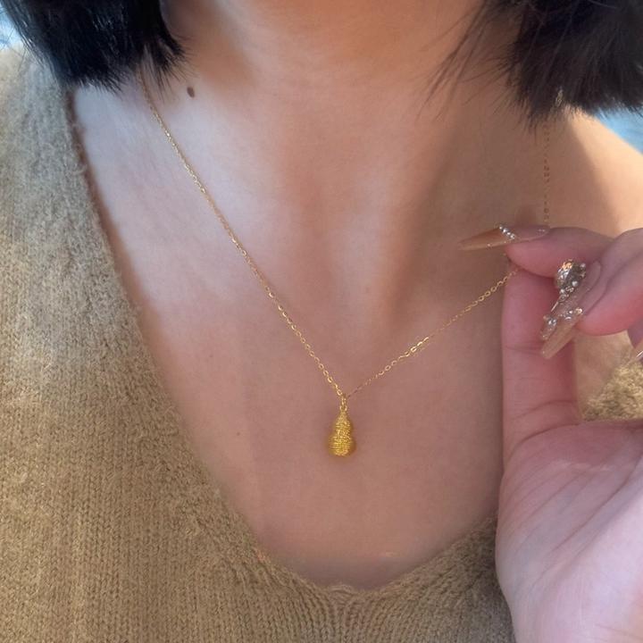 铜合金项链 新中式金色拉丝葫芦项链女轻奢小众高级感气质锁骨链