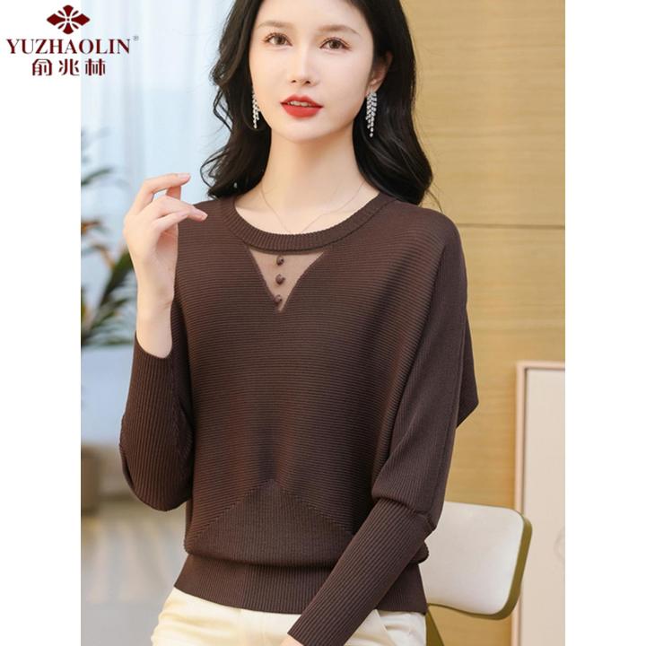 俞兆林年轻妈妈春装针织圆领蝙蝠衫上衣中老年人女装宽松长袖薄款