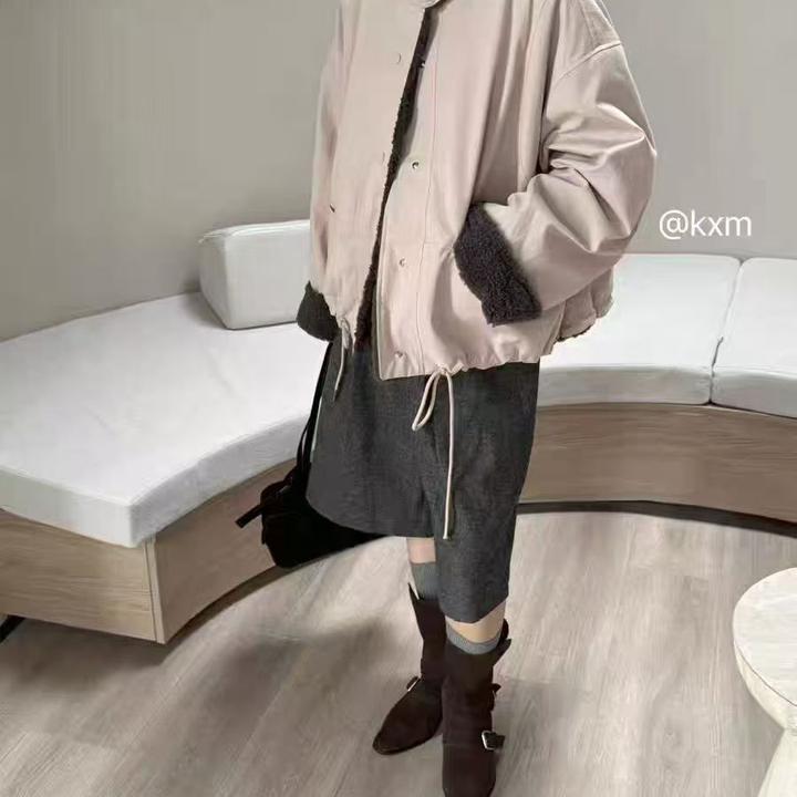 欧洲站复古派克加厚羊羔毛拼色外套女2025冬季新款韩版宽松上衣潮