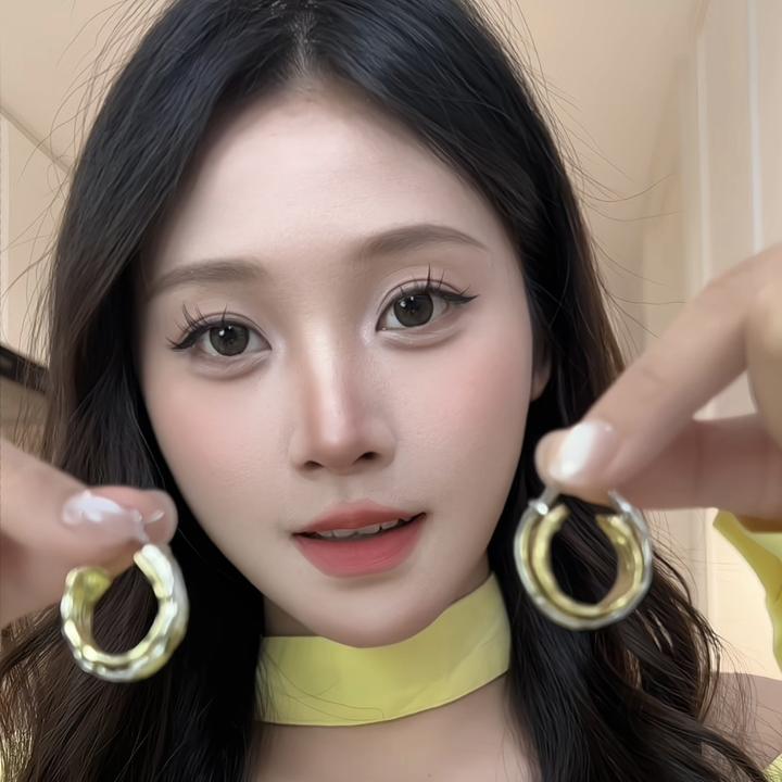 铜合金耳饰 韩国金属圆圈双层耳扣时尚轻奢新款设计感耳环