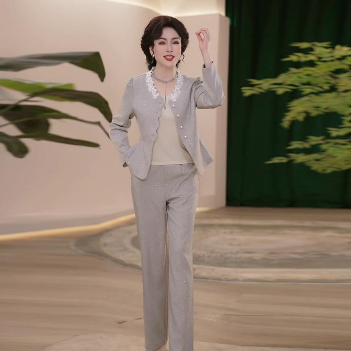 2025新款妈妈装秋季时尚套装气质中年女装宽松两件套显瘦上衣裤子