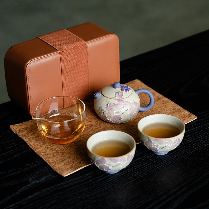 赞朴纯手绘九尾仙狐旅行茶具便携式快客杯一壶二杯公道杯茶壶茶杯