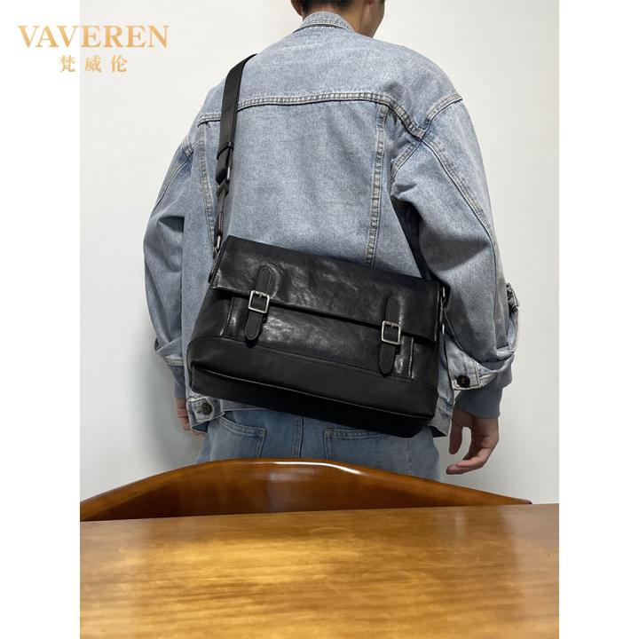 高端植物鞣革男士通勤斜挎包真皮英式风格剑桥包第一层牛皮覆古信