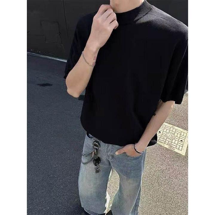 MANRE SHOW夏季cleanfit针织圆领短袖T恤老钱风复古软糯百搭半袖