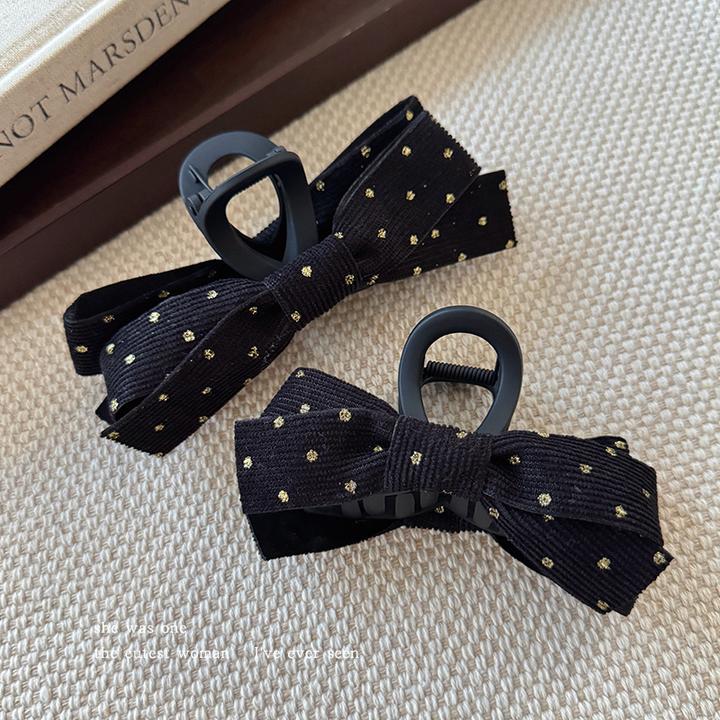 黑色赫本风星空蝴蝶结公主头发抓夹女高级感发夹发量大鲨鱼夹发卡