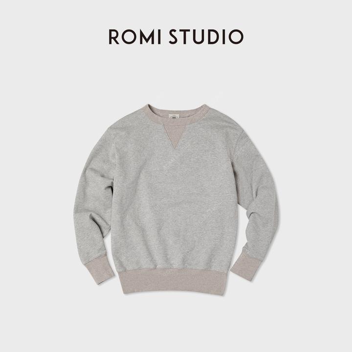 ROMI STUDIO“机场卫衣”纯棉倒三角拼接轻暖套头灰卫衣RWCASU5942