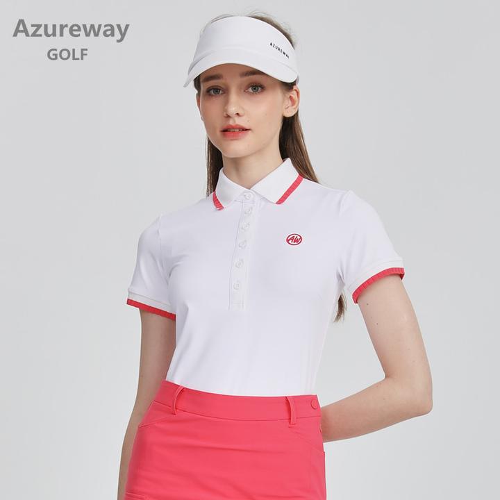 Azureway女士夏季速干翻领短袖高尔夫polo衫GOLF修身运动球上衣服