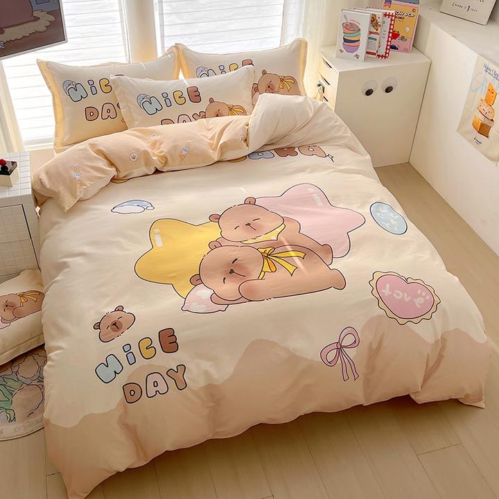 卡皮巴拉纯棉儿童四件套卡通单人三件套全棉被套床单男孩女孩床用