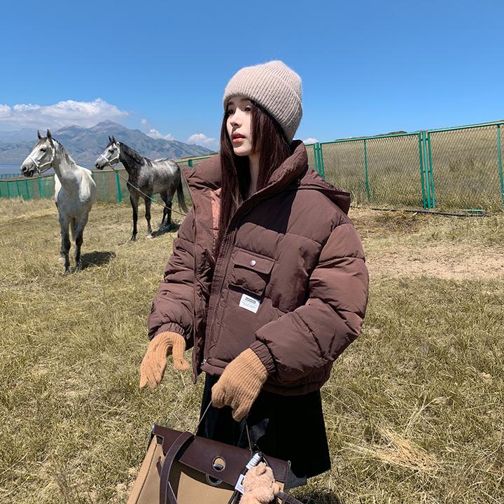 秋冬女士保暖短款宽松棉服棉衣百搭小个子连帽韩版立领外套面包服