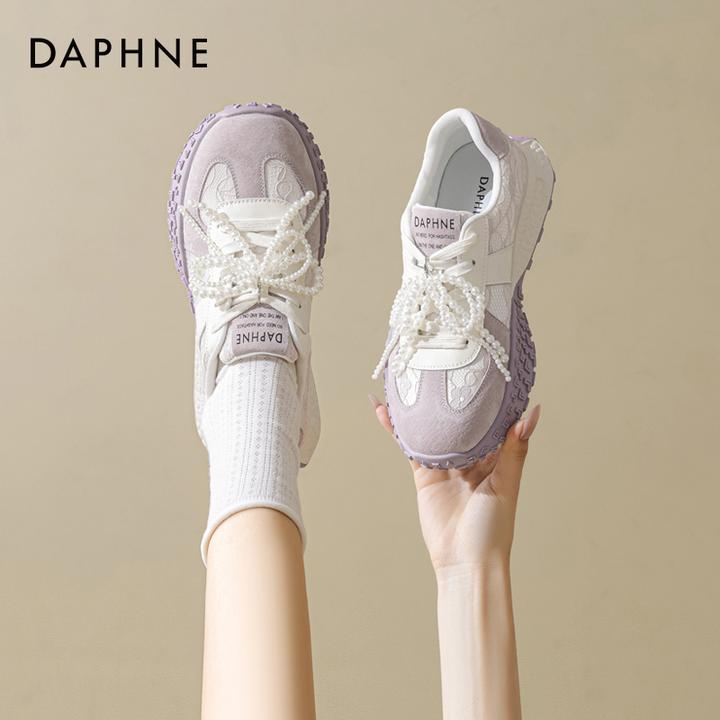 达芙妮2025夏季新款德训鞋女厚底阿甘女鞋蕾丝网面透气休闲运动鞋