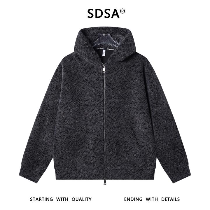 SDSA男士秋冬新款痞帅男装高街时尚暗纹提花拉链连帽开衫卫衣百搭