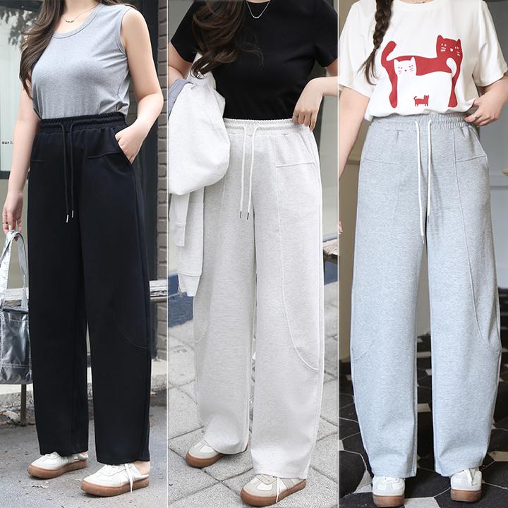 纯色大码微胖设计感显瘦显高带口袋弯刀裤 5699