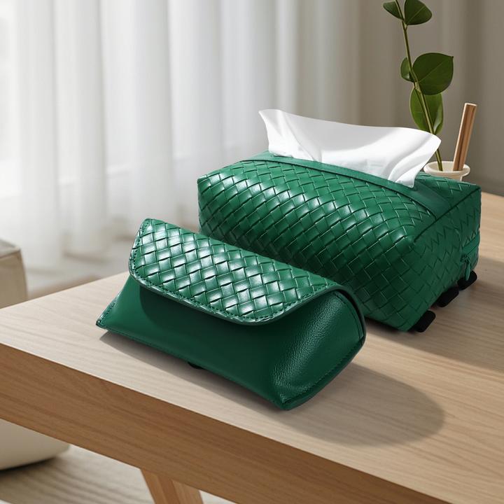 编织纹套装车载纸巾盒高档车内简约抽纸盒汽车收纳纸巾包纸抽盒