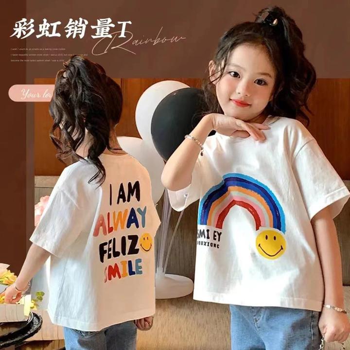 女童夏装纯棉短袖t恤夏季儿童洋气体恤衣服中小童宽松半袖上衣t潮