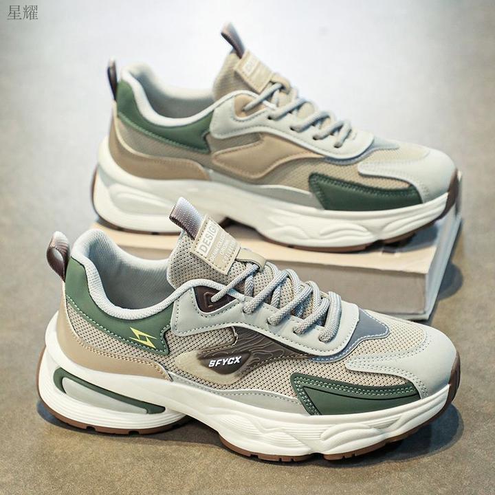 新款秋季男鞋潮流透气网面厚底防滑休闲运动鞋子男百搭