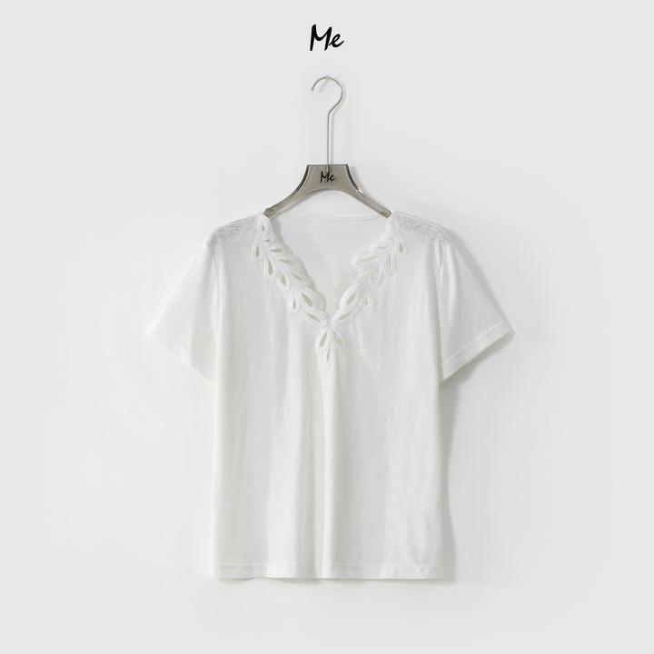 ME【花枝镂空刺绣T】冰柔感透气显瘦舒适时尚百搭短袖T恤MESS5401