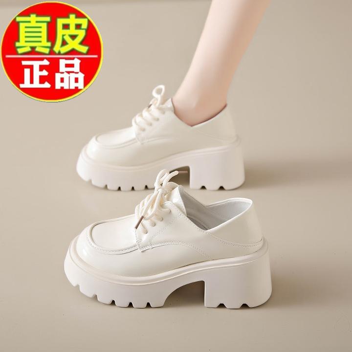 【万达撤柜】厚底增高乐福鞋百搭2025春秋新款真皮系带英伦粗跟单鞋