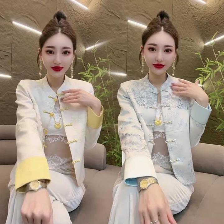 洋气新中式国潮民族风短外套女2025新款时尚提花百搭显瘦盘扣上衣