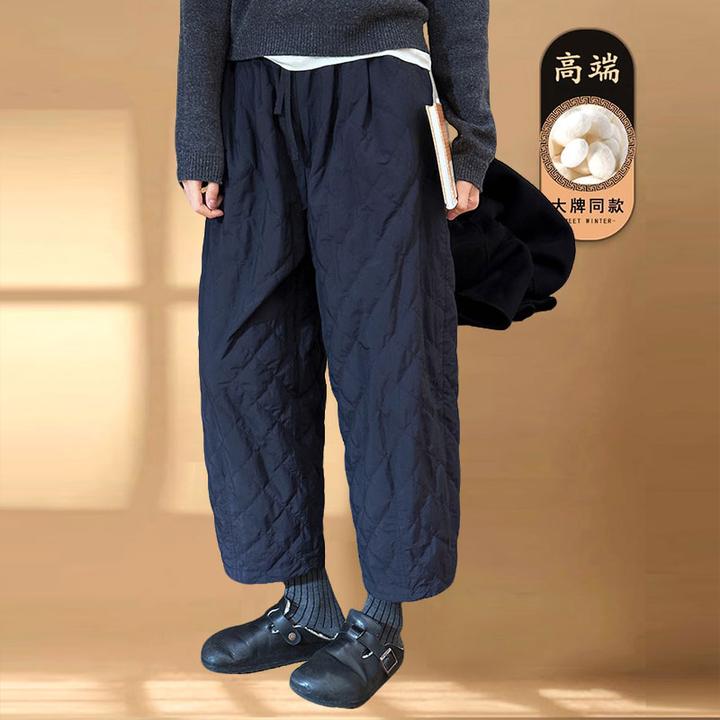 2025冬季新款宽松保暖棉裤女大码显瘦加棉加厚休闲直筒九分阔腿裤
