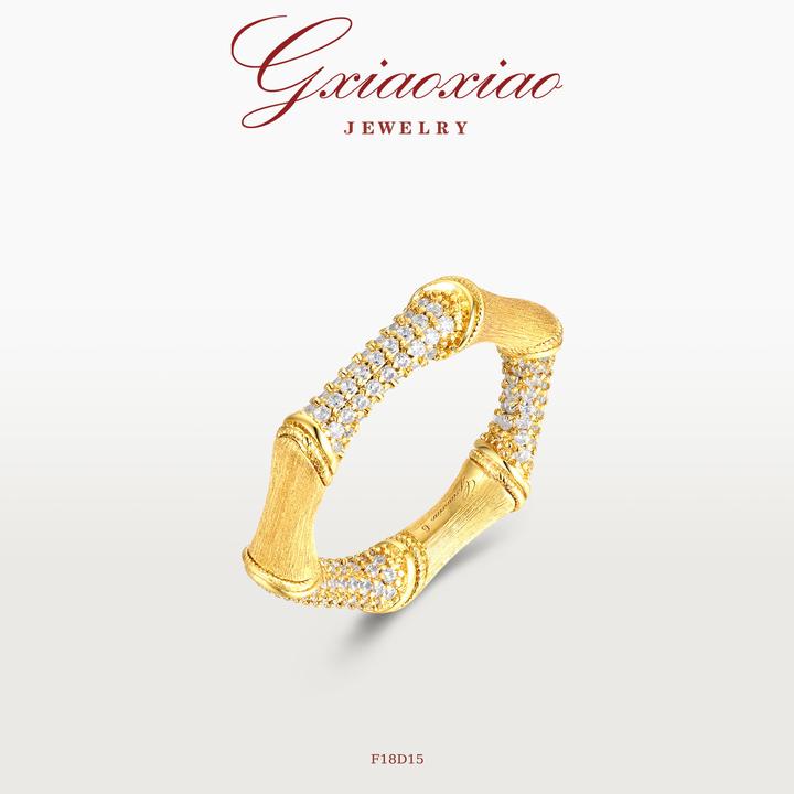 G XIAOXIAO 合成锆石【金竹星梦系列】气质复古拉丝竹节戒指 F18D15